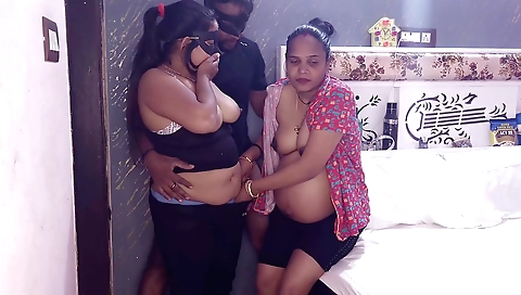 Stepsister and pregnant mom riding a big cock in front of camera