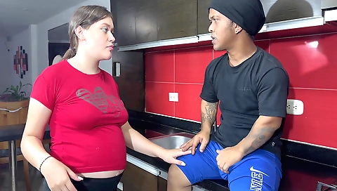 A hot and sexy brunette is giving me something to eat