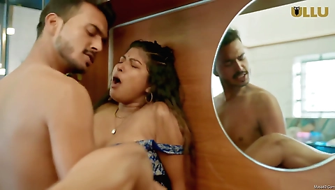 Brunette with big titties fucked by a man in a black suit