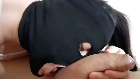 Indian girl gets on her knees and she sucks young man's dick