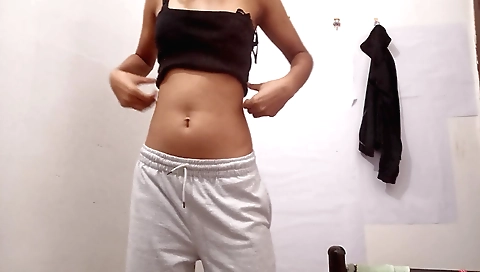 Amateur brunette girl plays with her tits and cum in mouth