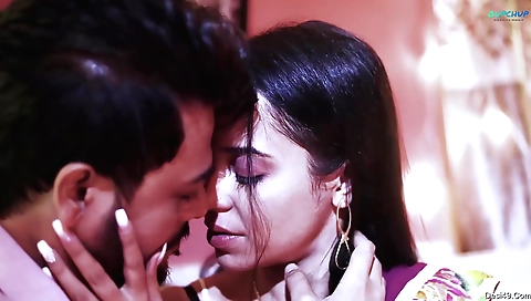 Curly-haired brunette with big tits and natural body