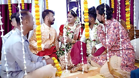 Indian busty milf getting banged in a gang bang scene