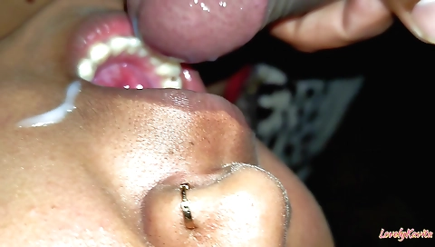 Indian girl gets a creampie in mouth in a homemade porn video