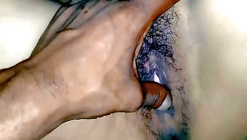 Indian bhabhi with a hairy pussy makes her lover cum