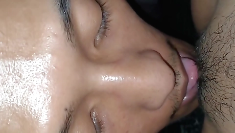 Indian brunette gets her pussy licked in the kitchen