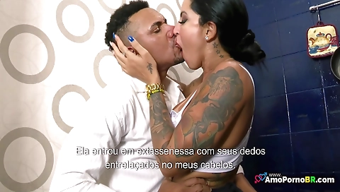 Indian brunette gets fucked by her lover in the kitchen