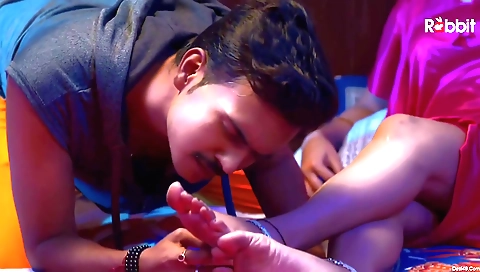 Foot massage makes her really excited about being pounded