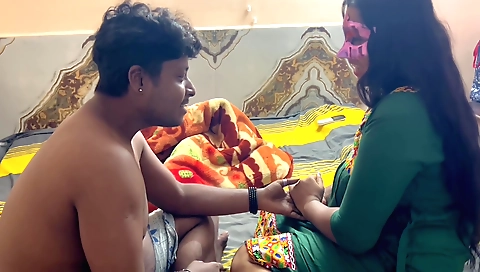 Indian brunette teen suck her stepbrother and enjoy his cum