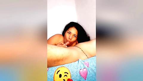 Indian brunette with big natural tits takes my dick in mouth