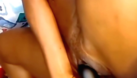 Hot amateur solo girl with a huge dildo enjoys her cock